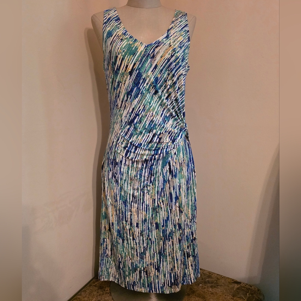NIC+ZOE • Mirage Twist Dress In Blue, Green & White. Sz Med. EUC